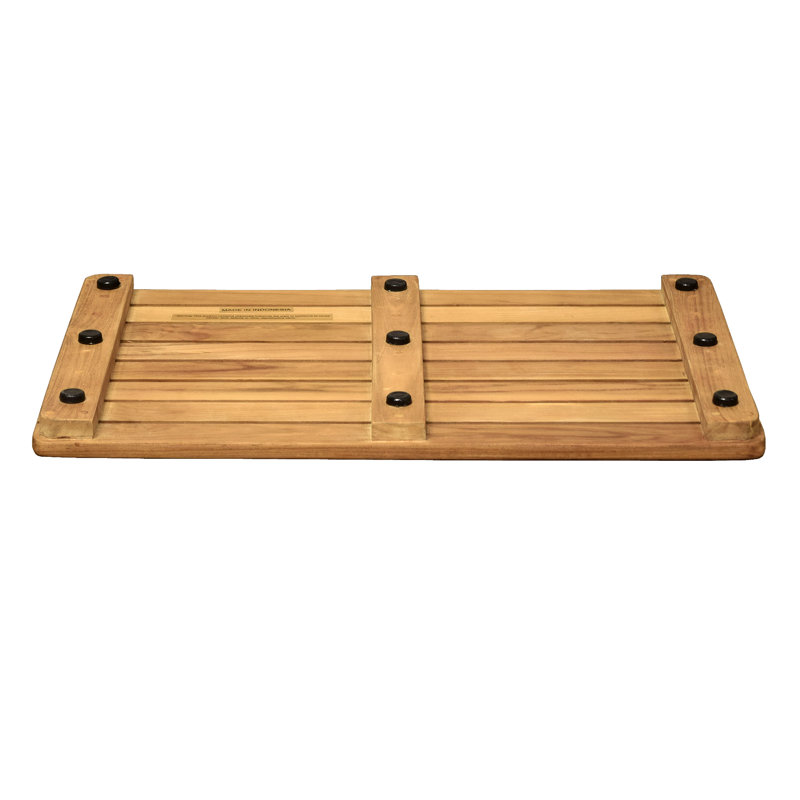 Ebern Designs Nicastro Teak & Wood Bath Rug with NonSlip Backing